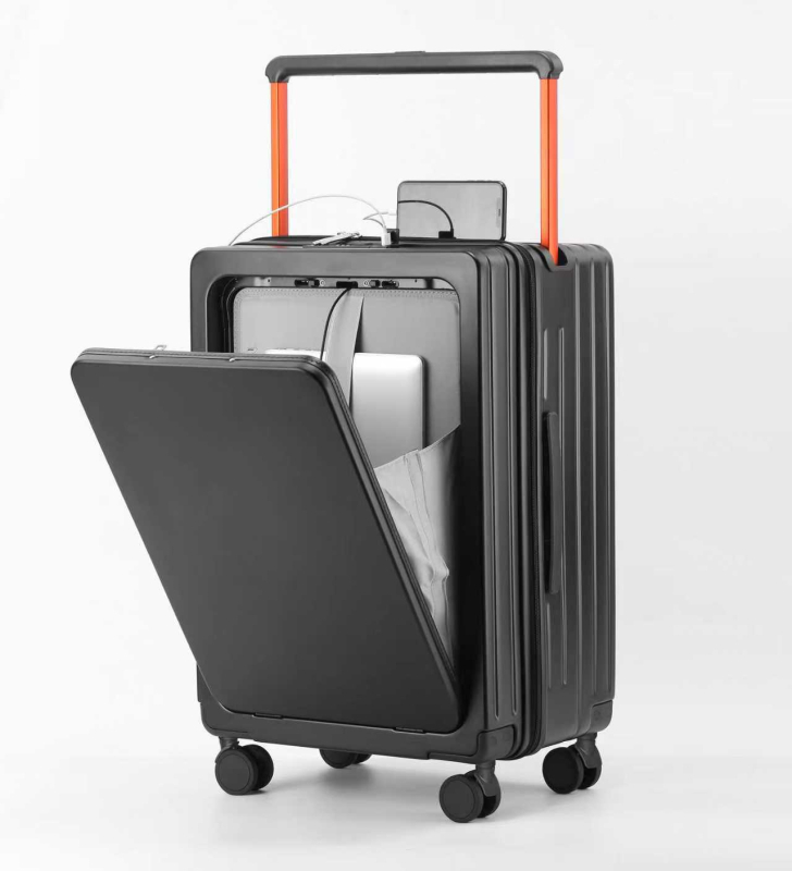 Előnyílású kézipoggyász ABS+PC, TSA kombinációs zár, tág belső tér száraz/nedves elkülönítéssel és önálló elülső rekesz, univerzális kerekek