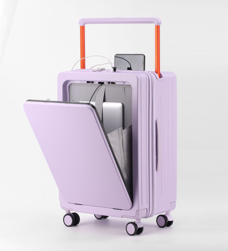 Előnyílású kézipoggyász ABS+PC, TSA kombinációs zár, tág belső tér száraz/nedves elkülönítéssel és önálló elülső rekesz, univerzális kerekek