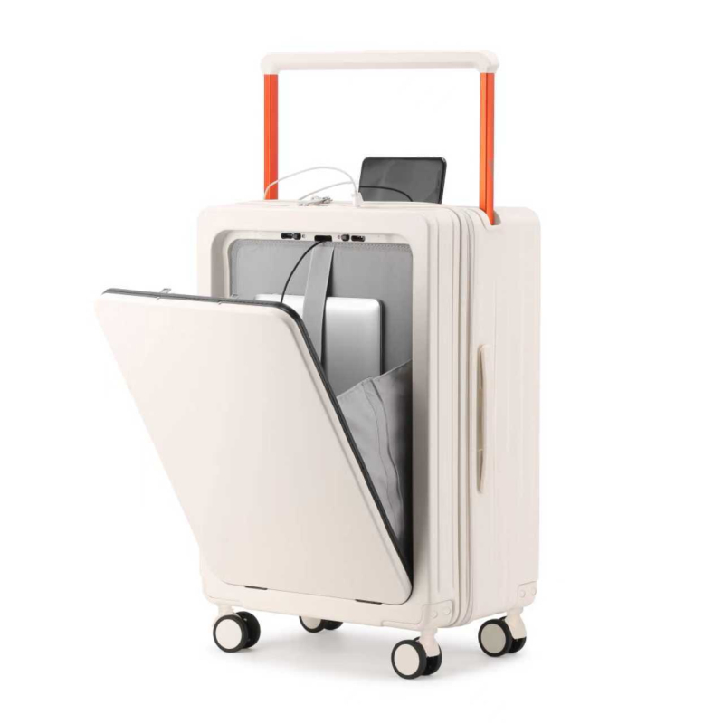 Előnyílású kézipoggyász ABS+PC, TSA kombinációs zár, tág belső tér száraz/nedves elkülönítéssel és önálló elülső rekesz, univerzális kerekek