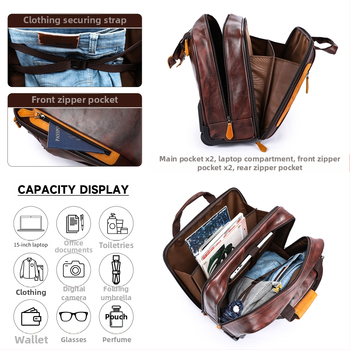 Geantă pentru documente din piele pentru bărbați MVA, cu închidere prin fermoar și rotă cu direcție unică (Piele de primă clasă; Încuietoare cu combinație obișnuită; Anti-furt; Rezistentă la uzură)