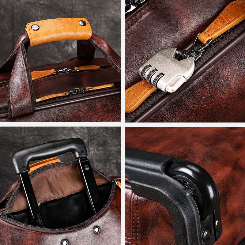 Geantă pentru documente din piele pentru bărbați MVA, cu închidere prin fermoar și rotă cu direcție unică (Piele de primă clasă; Încuietoare cu combinație obișnuită; Anti-furt; Rezistentă la uzură)