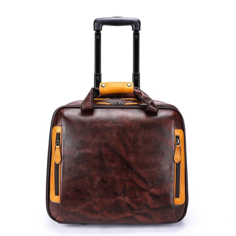 Geantă pentru documente din piele pentru bărbați MVA, cu închidere prin fermoar și rotă cu direcție unică (Piele de primă clasă; Încuietoare cu combinație obișnuită; Anti-furt; Rezistentă la uzură)