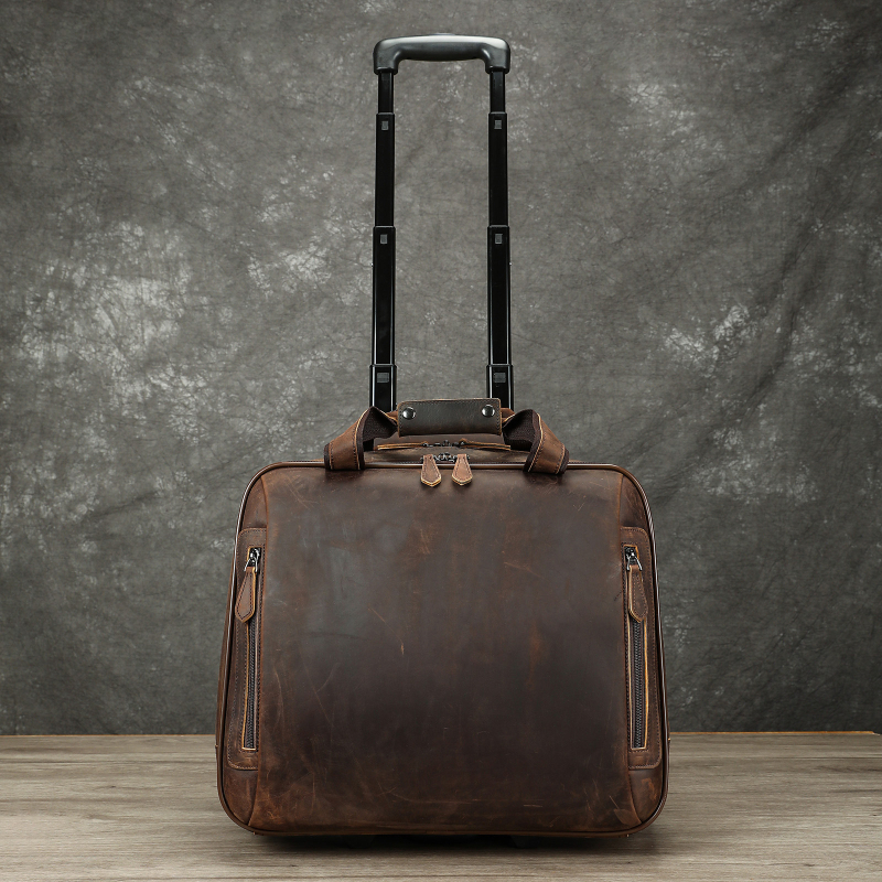 Geantă pentru documente din piele pentru bărbați MVA, cu închidere prin fermoar și rotă cu direcție unică (Piele de primă clasă; Încuietoare cu combinație obișnuită; Anti-furt; Rezistentă la uzură)