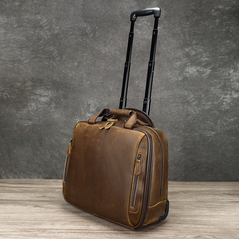 Geantă pentru documente din piele pentru bărbați MVA, cu închidere prin fermoar și rotă cu direcție unică (Piele de primă clasă; Încuietoare cu combinație obișnuită; Anti-furt; Rezistentă la uzură)