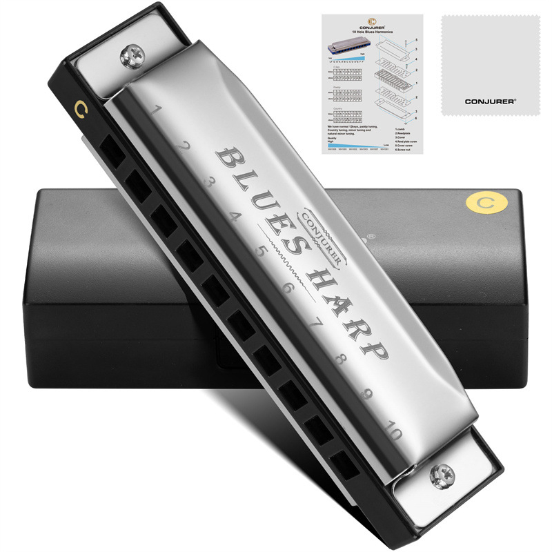 Хармоника WH1001S — 10 отвора, капак от неръждаема стомана