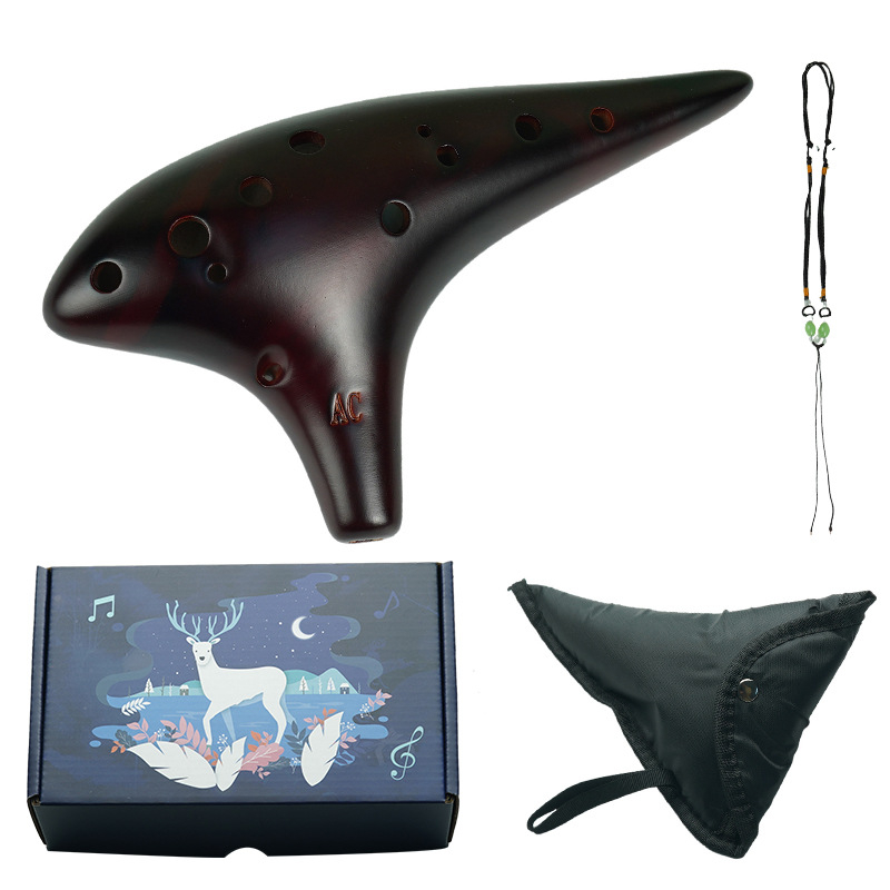 SALA керамична окарина с 12 дупки Alto C, включва каишка, предпазна торбичка и карта за фингеринг