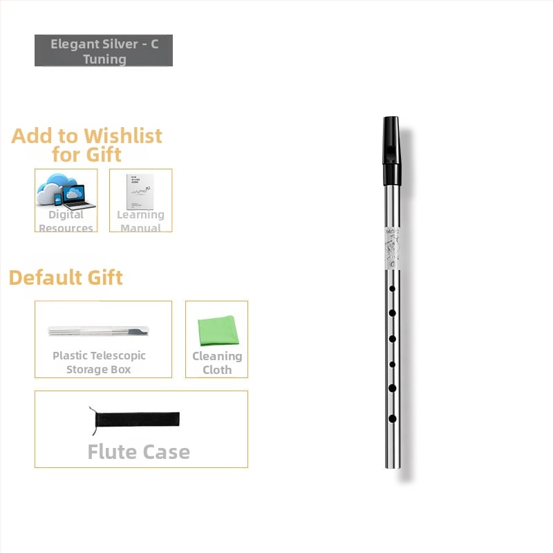 Ирландска свирка-флейта, шест отвора, тяло от медно-резинено-алуминиево сплав, ключове C и D