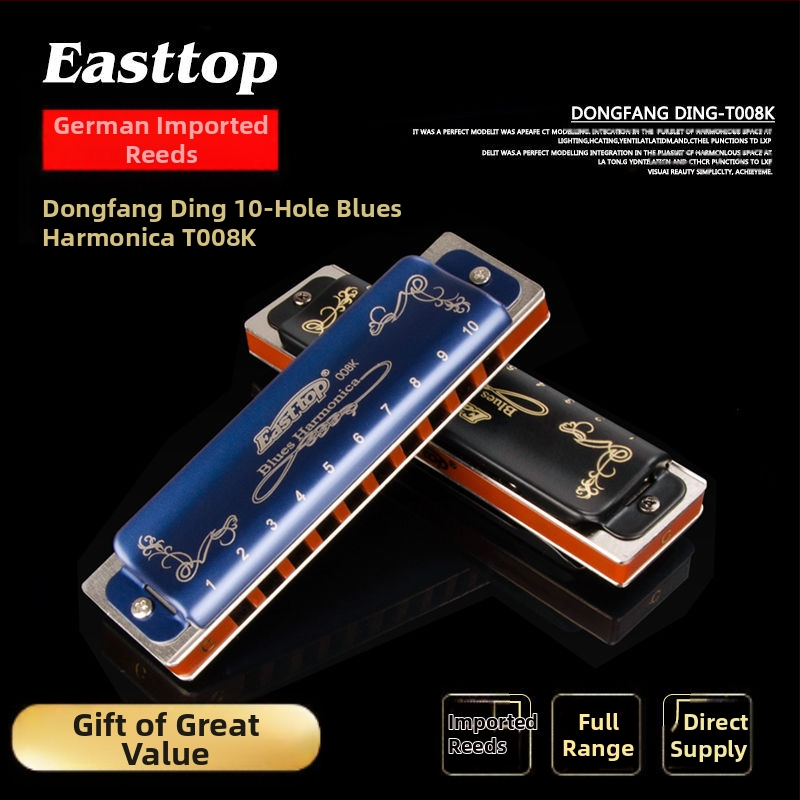 Хармоника за блус, 12-ключова, 10 отвора, капак медно-хромиран, дупки за звучене от смола, тегло 125 g