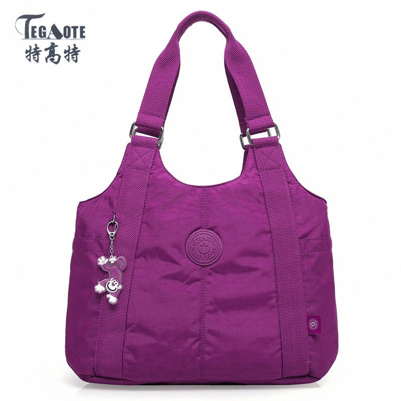 Nylon női válltáska — városi egyszerű stílus, cipzáras nyitás, függőleges négyzetes forma, belső zsebek (rejtett cipzáras zseb, telefonzseb, személyi igazolvány zseb)