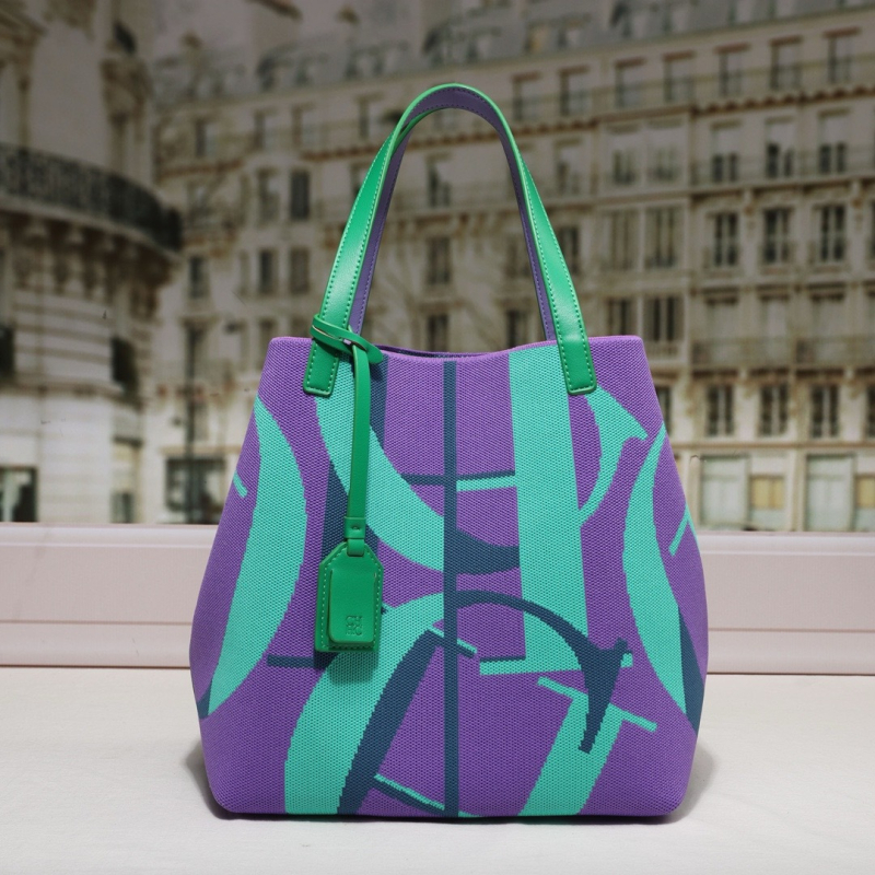 CILMI HARVILL CHHC Tote торба - флай тъкане, стил кошничка за зеленчуци, bucket форма, платнена облицовка, вътрешни джобове за телефон и лична карта