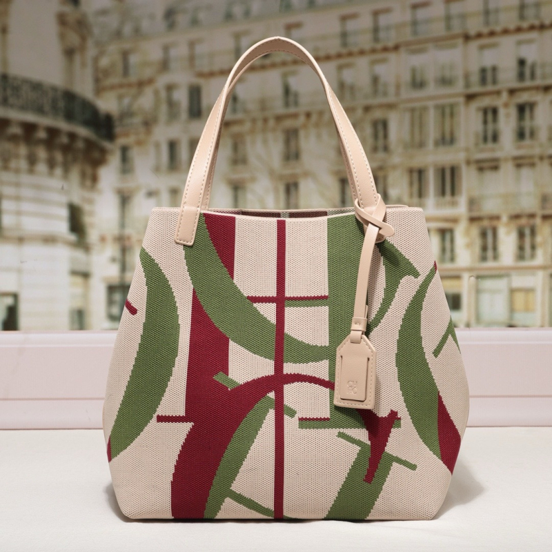 CILMI HARVILL CHHC Tote торба - флай тъкане, стил кошничка за зеленчуци, bucket форма, платнена облицовка, вътрешни джобове за телефон и лична карта