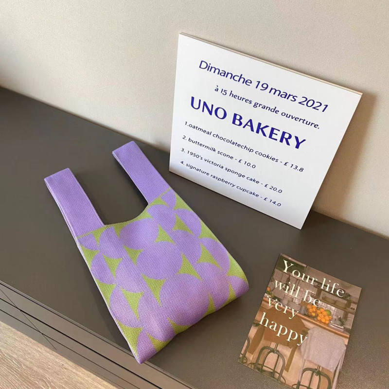 Weiya kötött tote táska, poliészter anyag, poliészter bélés, vödör forma, nyitott felső rész, mindennapi használat