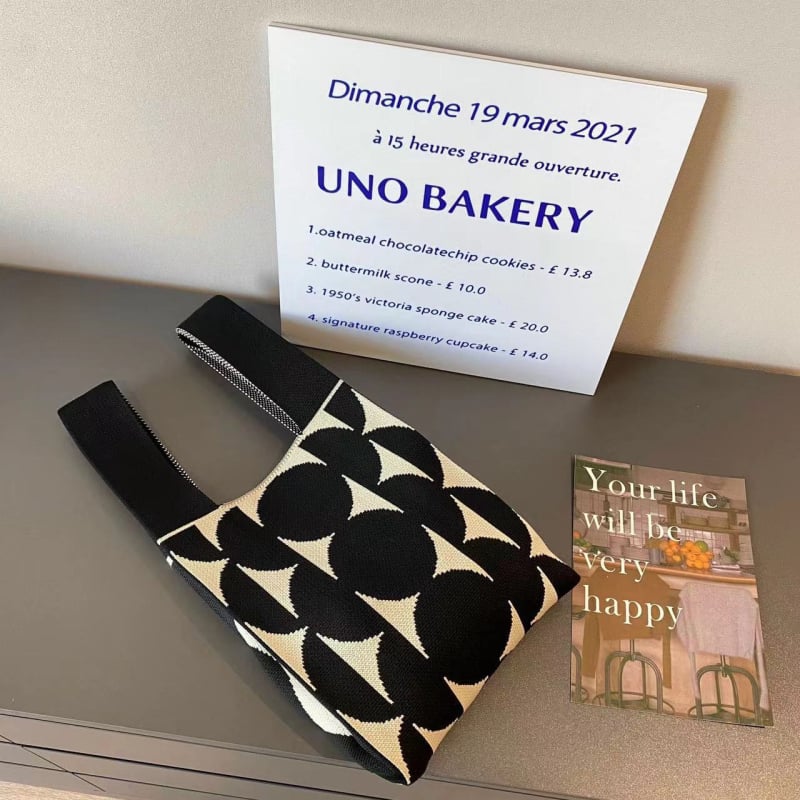 Weiya kötött tote táska, poliészter anyag, poliészter bélés, vödör forma, nyitott felső rész, mindennapi használat