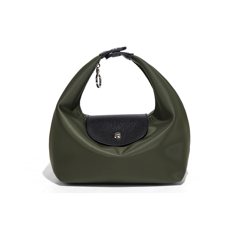 Női nylon válltáska utcai divat stílusban, dumpling alakú forma, cipzáras záródás, belső telefonzseb