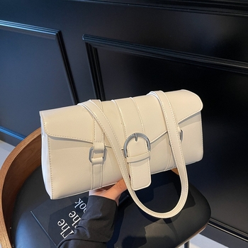 Geantă de umăr din PU, siluetă cilindrică, stil urban simplu, închidere cu capac, interior cu fermoar pentru utilizare zilnică