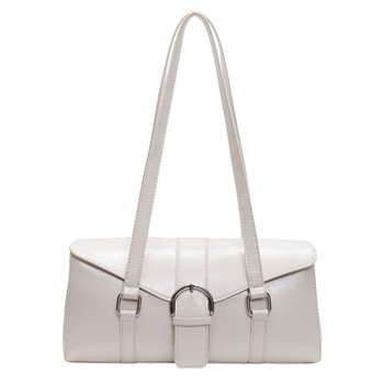 Geantă de umăr din PU, siluetă cilindrică, stil urban simplu, închidere cu capac, interior cu fermoar pentru utilizare zilnică