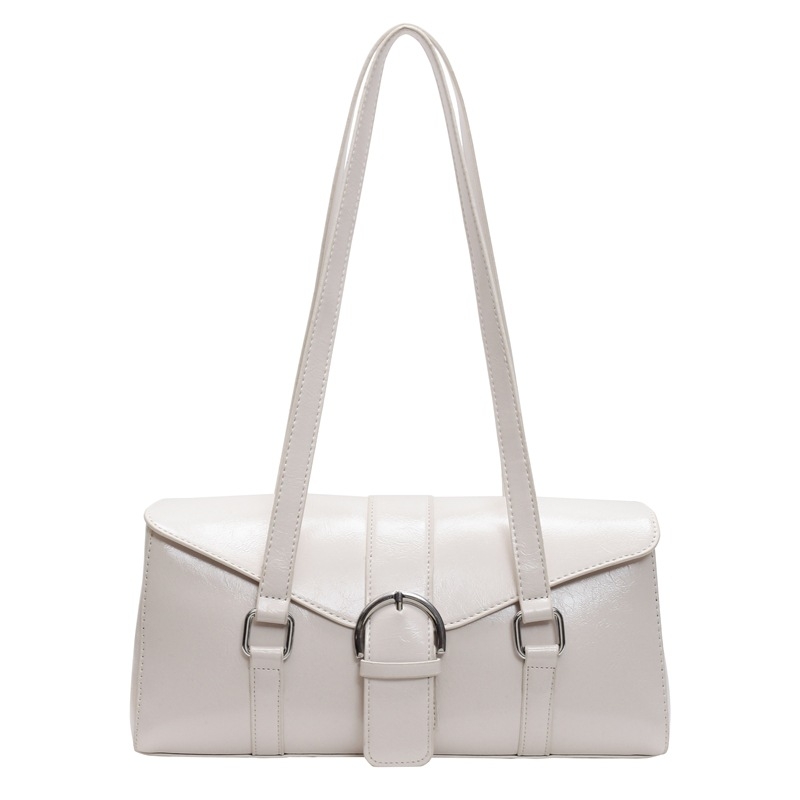 Geantă de umăr din PU, siluetă cilindrică, stil urban simplu, închidere cu capac, interior cu fermoar pentru utilizare zilnică