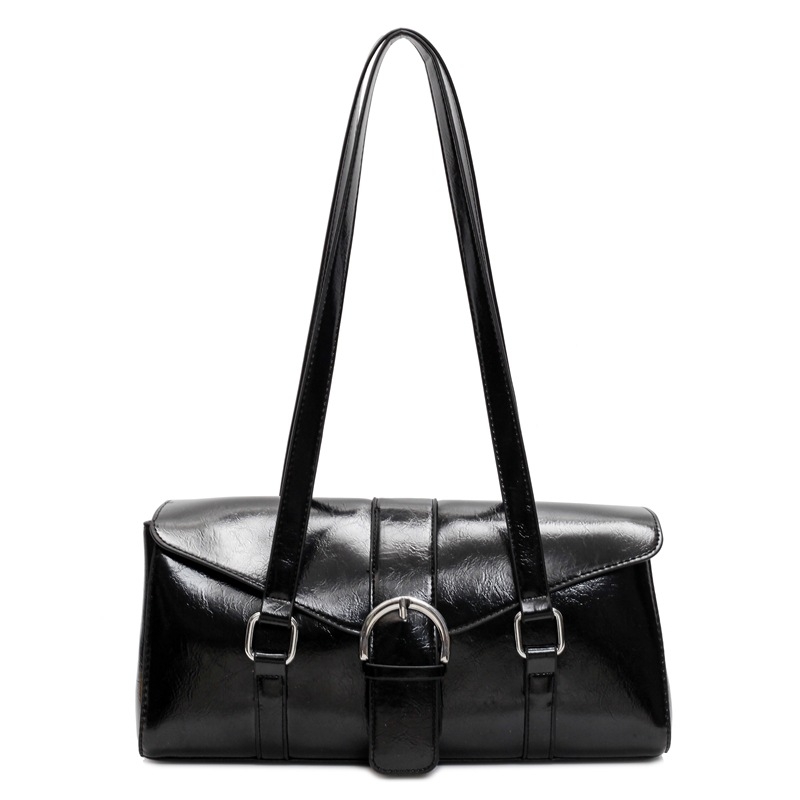 Geantă de umăr din PU, siluetă cilindrică, stil urban simplu, închidere cu capac, interior cu fermoar pentru utilizare zilnică