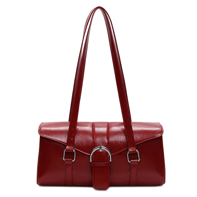 Geantă de umăr din PU, siluetă cilindrică, stil urban simplu, închidere cu capac, interior cu fermoar pentru utilizare zilnică