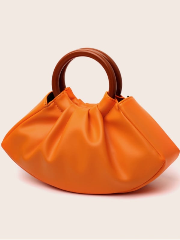 Дамска чанта PU с плисиран дизайн, стил облачна чанта, форма скорлупа, магнитно закопчаване