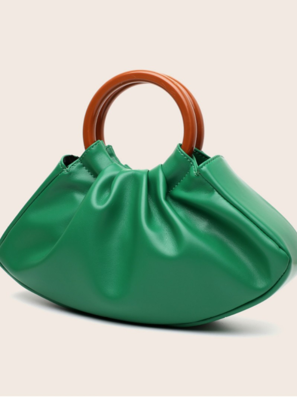 Дамска чанта PU с плисиран дизайн, стил облачна чанта, форма скорлупа, магнитно закопчаване