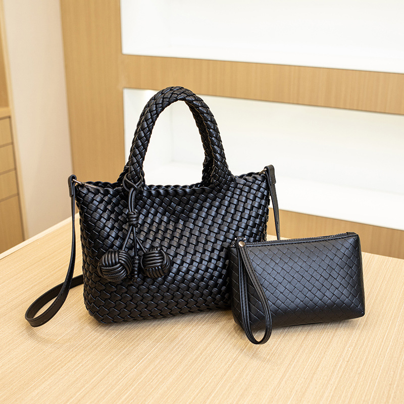 Szövött kosár alakú tote táska – utcai divat (Szalma; Kosár forma; Mágneses zárás; Poliészter bélés; Telefontok)