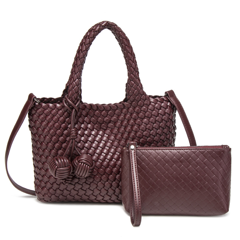 Szövött kosár alakú tote táska – utcai divat (Szalma; Kosár forma; Mágneses zárás; Poliészter bélés; Telefontok)