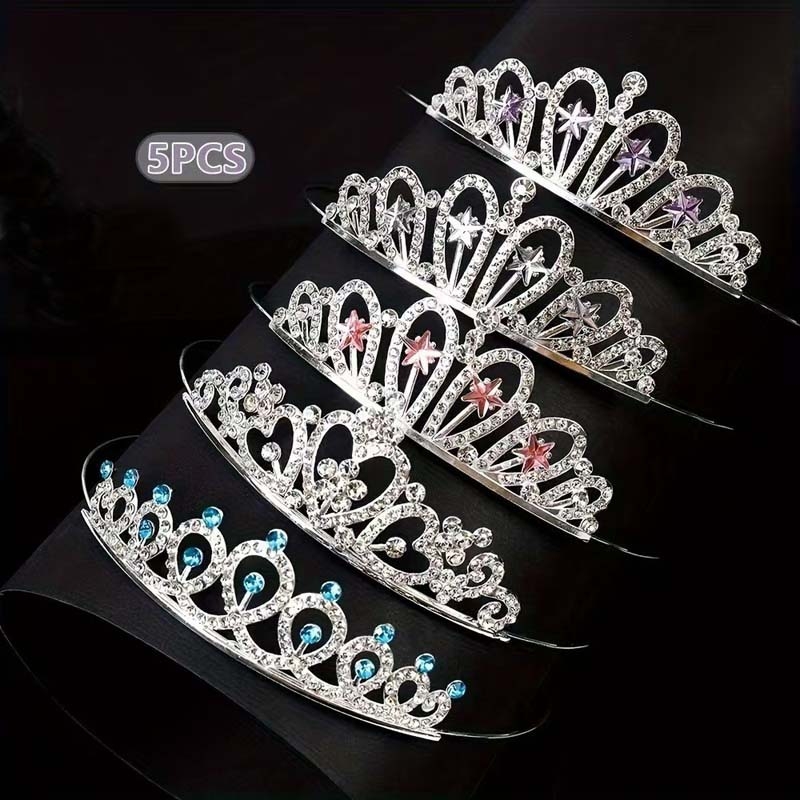Vaikų princesės karūnos – galvos aksesuaro su krištolais; lydinys, K9 grynumas, elektroplatinimas