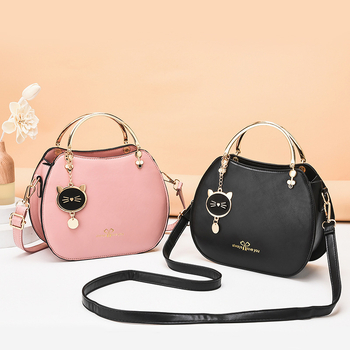 Női PU shell crossbody táska, koreai stílus, kör alakú forma, cipzáras nyitás, poliészter bélés