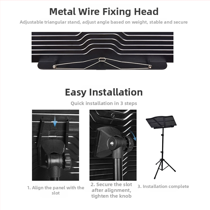 Hudobný stojan na nástroje, skladací panel z železa a ABS, model 01, značka ione, pre hudobné nástroje.