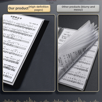 Μαύρος φάκελος Α4 για παρτιτούρες με διαφανείς ένθετες σελίδες, δερμάτινης κατασκευής, δυνατότητα εκτύπωσης λογότυπου, προσαρμογή