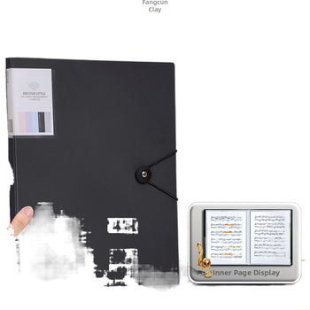 Μαύρος φάκελος Α4 για παρτιτούρες με διαφανείς ένθετες σελίδες, δερμάτινης κατασκευής, δυνατότητα εκτύπωσης λογότυπου, προσαρμογή