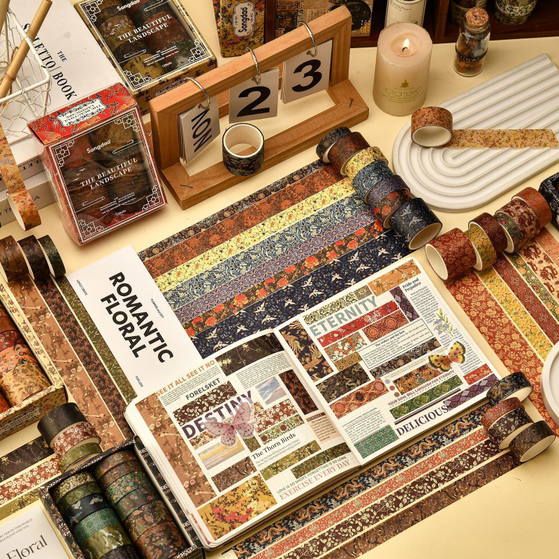 Songdao planavimo lipdukų rinkinys iš japoniško popieriaus – serija Puikūs kalnai ir upės, retro stilius, DIY dekoratyvinė juostelė, storis 0,02, tinka dovanai