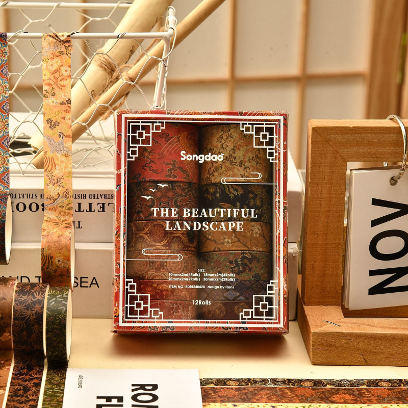 Songdao planavimo lipdukų rinkinys iš japoniško popieriaus – serija Puikūs kalnai ir upės, retro stilius, DIY dekoratyvinė juostelė, storis 0,02, tinka dovanai