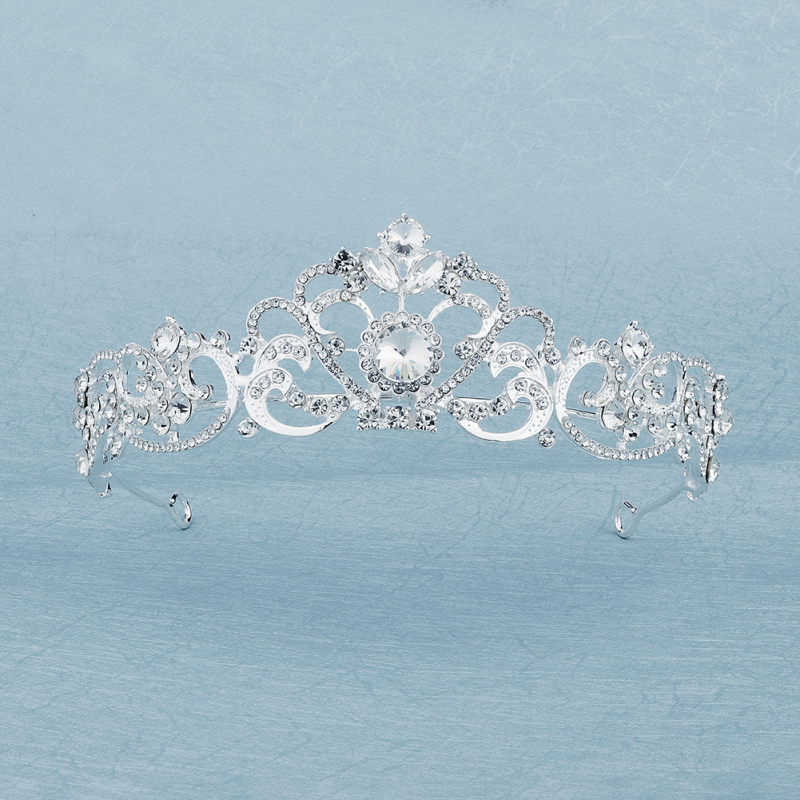 Lydinio karūna su baltais kristalais – egzotiškas moterų nuotakos plaukų aksesuaras su deimantinę apdaila