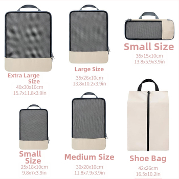 Τσάντα αποθήκευσης ταξιδιού, σετ 6 τεμαχίων, ποικίλα μεγέθη, Twill Oxford, πολυλειτουργικός οργανωτής