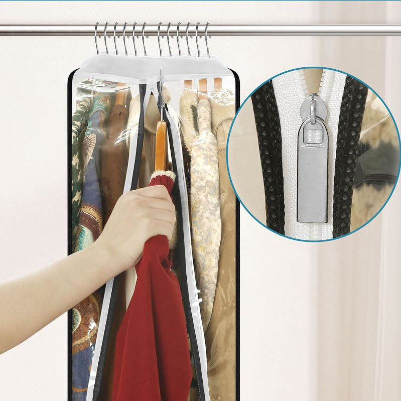 Ilga skaidri apsaugota drabužių dulkių maišelio pakabinama konstrukcija, PEVA, dulkių apsauga, drabužiai, ruduo 2020