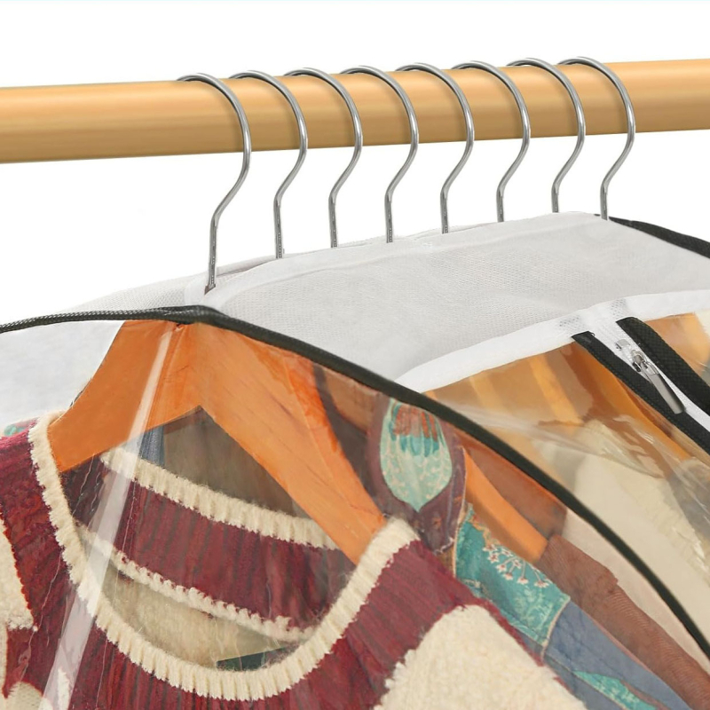 Ilga skaidri apsaugota drabužių dulkių maišelio pakabinama konstrukcija, PEVA, dulkių apsauga, drabužiai, ruduo 2020