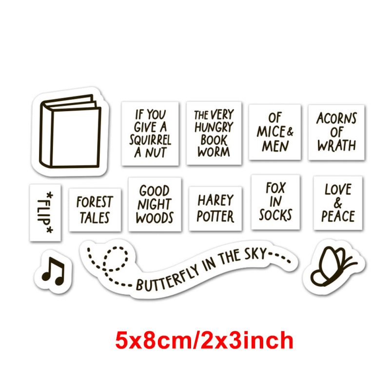 DIY scrapbookhoz: Könyv- és pillangó motívumos dies készlet, átlátszó PVC pecsét, domborító matrica szénacélból