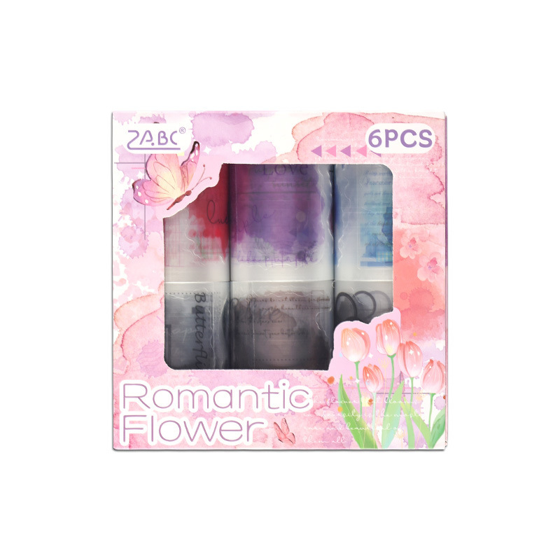 MOYL PVC dekoratyvinė juosta, Romantic Flower Rhyme serija, dėžutėje, matinė danga, PET pagrindas, ilgis 2 m, plotis 5 cm, storis 0.01