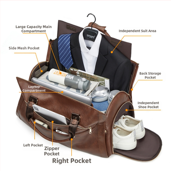 Ανδρική τσάντα από PU δέρμα για κοστούμι, αναδιπλούμενο crossbody ταξιδιωτικό σακίδιο, αδιάβροχο, χωρητικότητα 36–55L, επένδυση πολυεστέρα