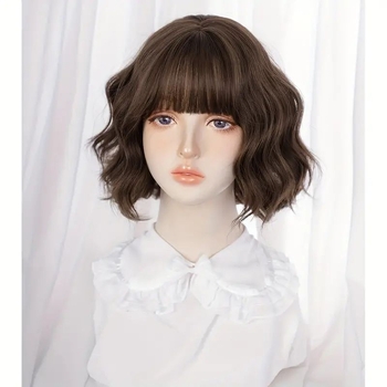 Перука в корейски стил: къса къдрава коса, текстурирани челки, термоустойчива синтетична коса, модел WB-0719477
