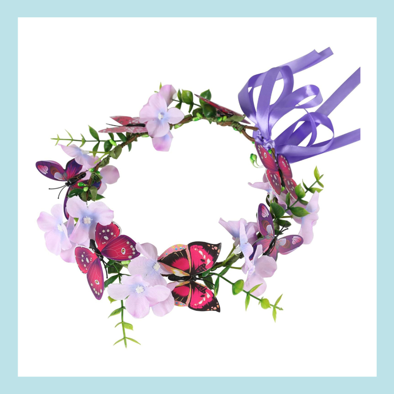 Kézzel készített fejfedő pillangó koszorúval, textile anyagból, boho stílus, esküvőre és koszorúslányoknak