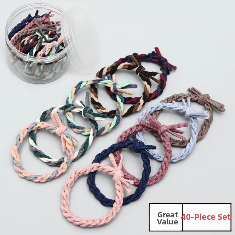 Аксесоар за коса - Връзка за коса с възли, смесени материали, ръчна изработка, естествен стил