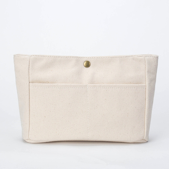 Tiszta pamutvászon kozmetikai táska belső zsebbel — vízszintes négyzetes forma, városi minimalizmus, női tároló clutch