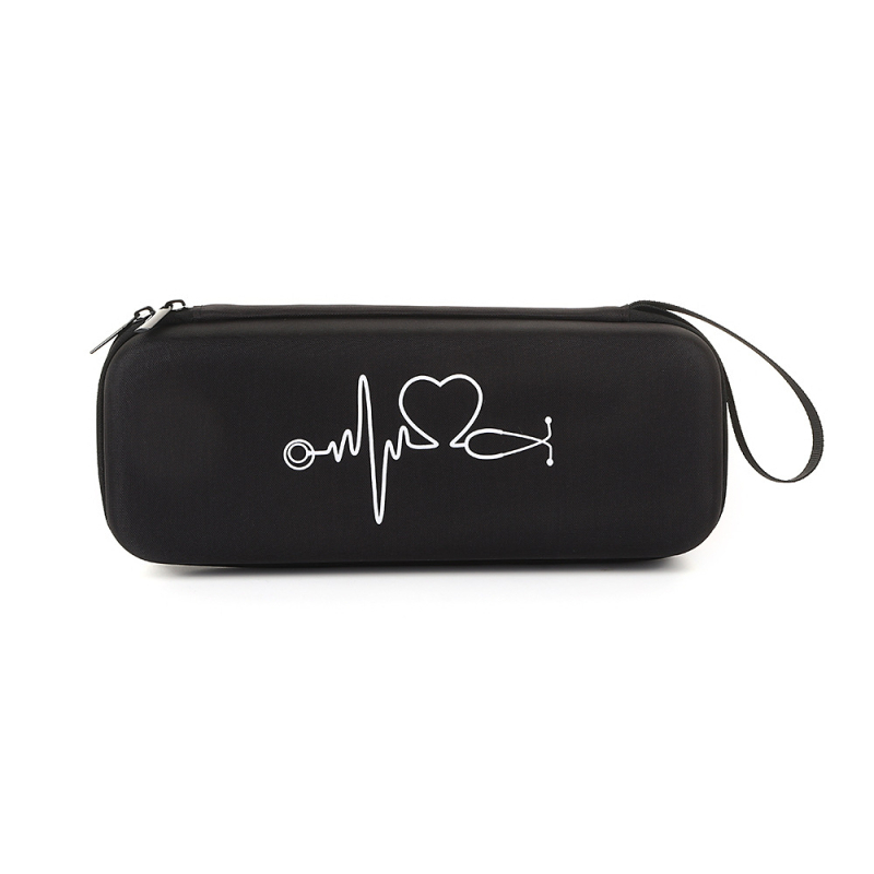 Stetoszkóp tároló táska EVA kemény héjjal, Dragon Dance textil, állítható rögzítő pántok és hálós zsebek, utazáshoz és asztali tároláshoz.