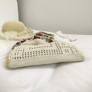 Notelli női szalmaszálas tote táska, utcai divat, vízszintes négyzet alakú forma, nyitott felső, telefontartó zseb, poliészter bélés, egy vállpánt