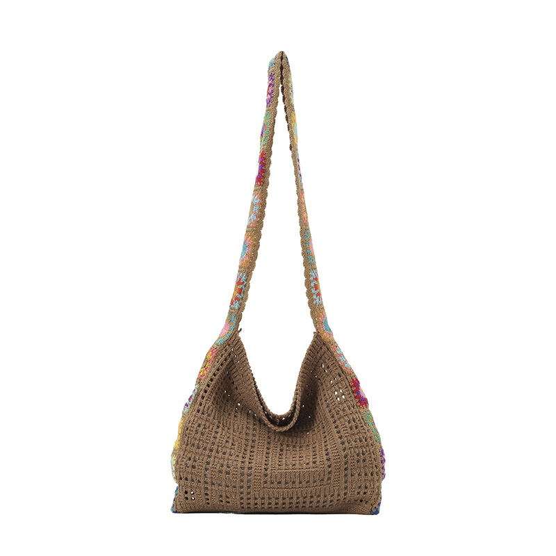 Notelli női szalmaszálas tote táska, utcai divat, vízszintes négyzet alakú forma, nyitott felső, telefontartó zseb, poliészter bélés, egy vállpánt