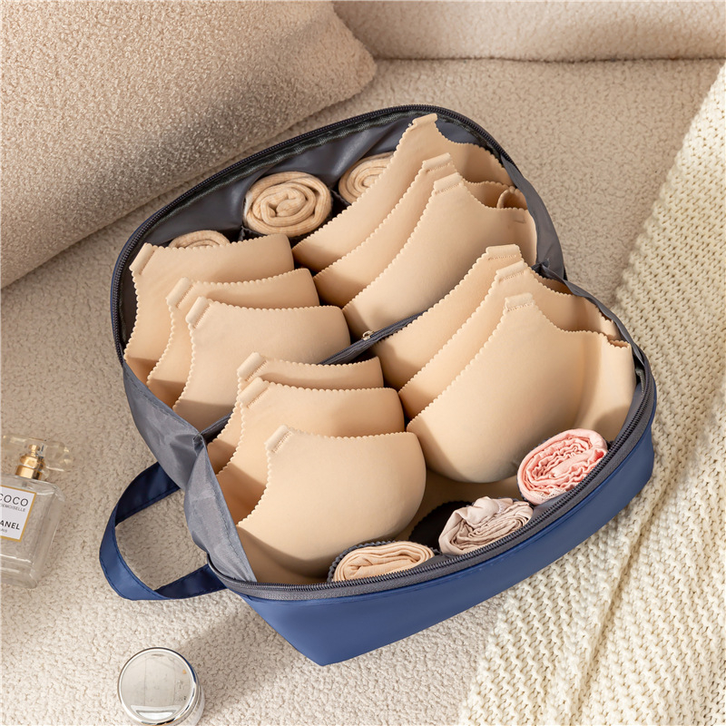 Oxford anyagú utazási tároló táska fehérneműk, melltartók és kozmetikumok számára, kocka alakú