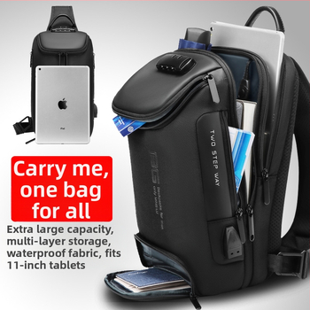 Мъжка кръстосана чанта за през рамо, водоустойчива, с паролна защита срещу кражба, модел ML7082, Oxford плат, стил уличен тренд